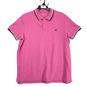 American Eagle Outfitters Flex Polo Shirt Men's XXL Pink Navy Logo Casual Summer